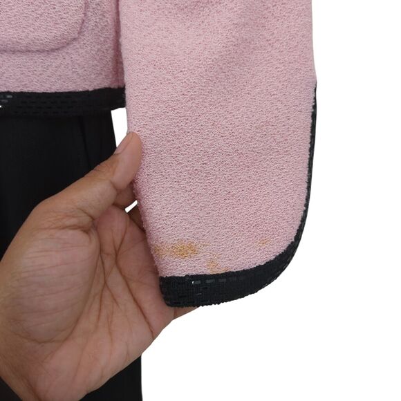 St John Women 2 Suit Set Pink Black Blazer Pants Santana Knit Pleated Paillettes - Picture 11 of 15